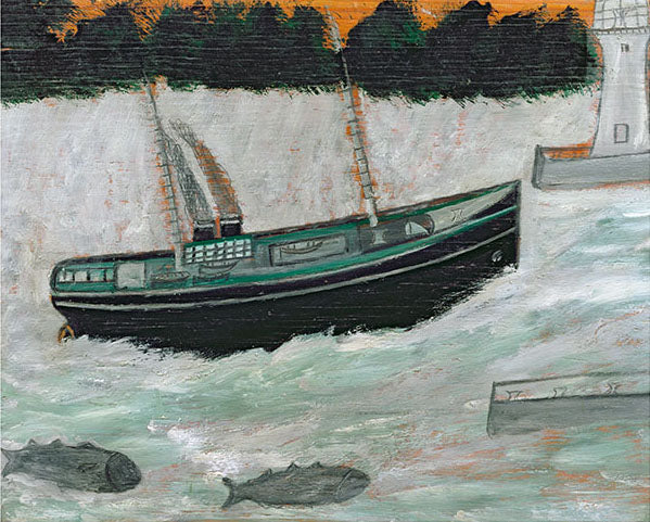 Lighthouse with Trawler and Fish - Alfred Wallis
