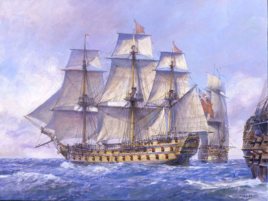 HMS Captain' - 74-gun ship - Oil on board by Geoff Hunt RSMA.