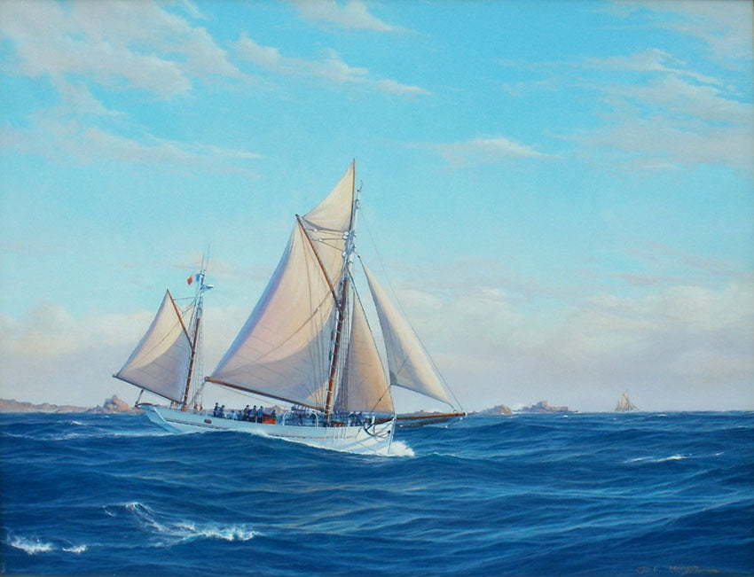 On passage - the ketch Mutine off the Brittany Coast - Jenny Morgan RSMA