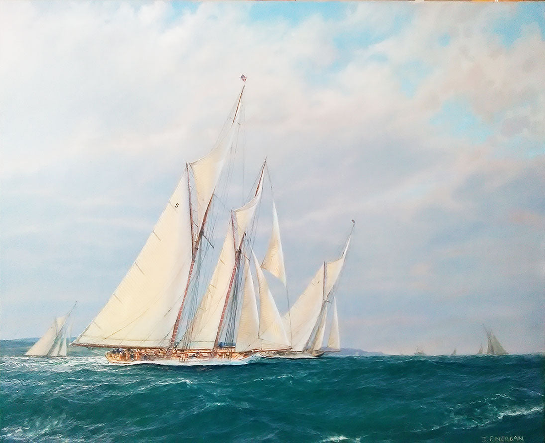 The Schooner Westward in pursuit of the Britannia, 1930 - Jenny Morgan RSMA