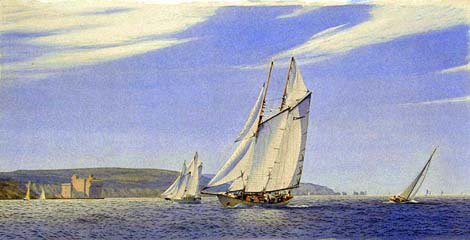 Schooners Sailing in the Western Solent. Americas Cup Jubilee Regatta, August 2001 - Martin Swan RSMA