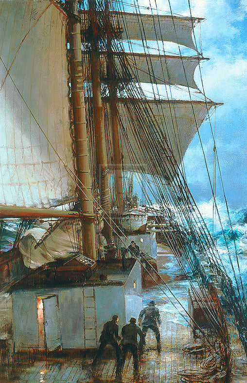 The Rising Wind on Deck Aboard - Montague Dawson