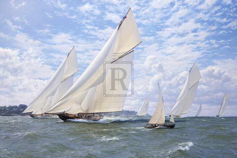Britannia racing Navahoe, Valkyrie, Santanita, Calluna and Iverna off Cowes Solent August 1893 - Steven Dews