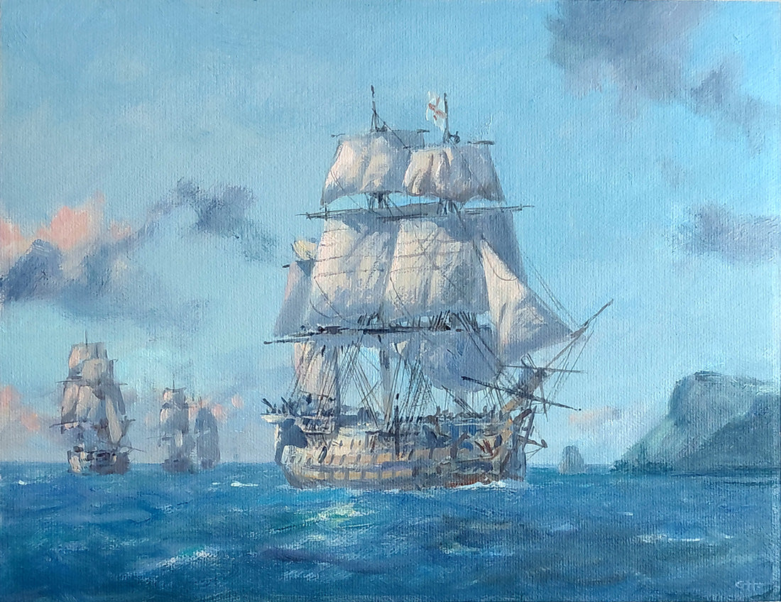 Victory in the West Indies Colour Sketch - Oil on canvas by Geoff Hunt PPRSMA.