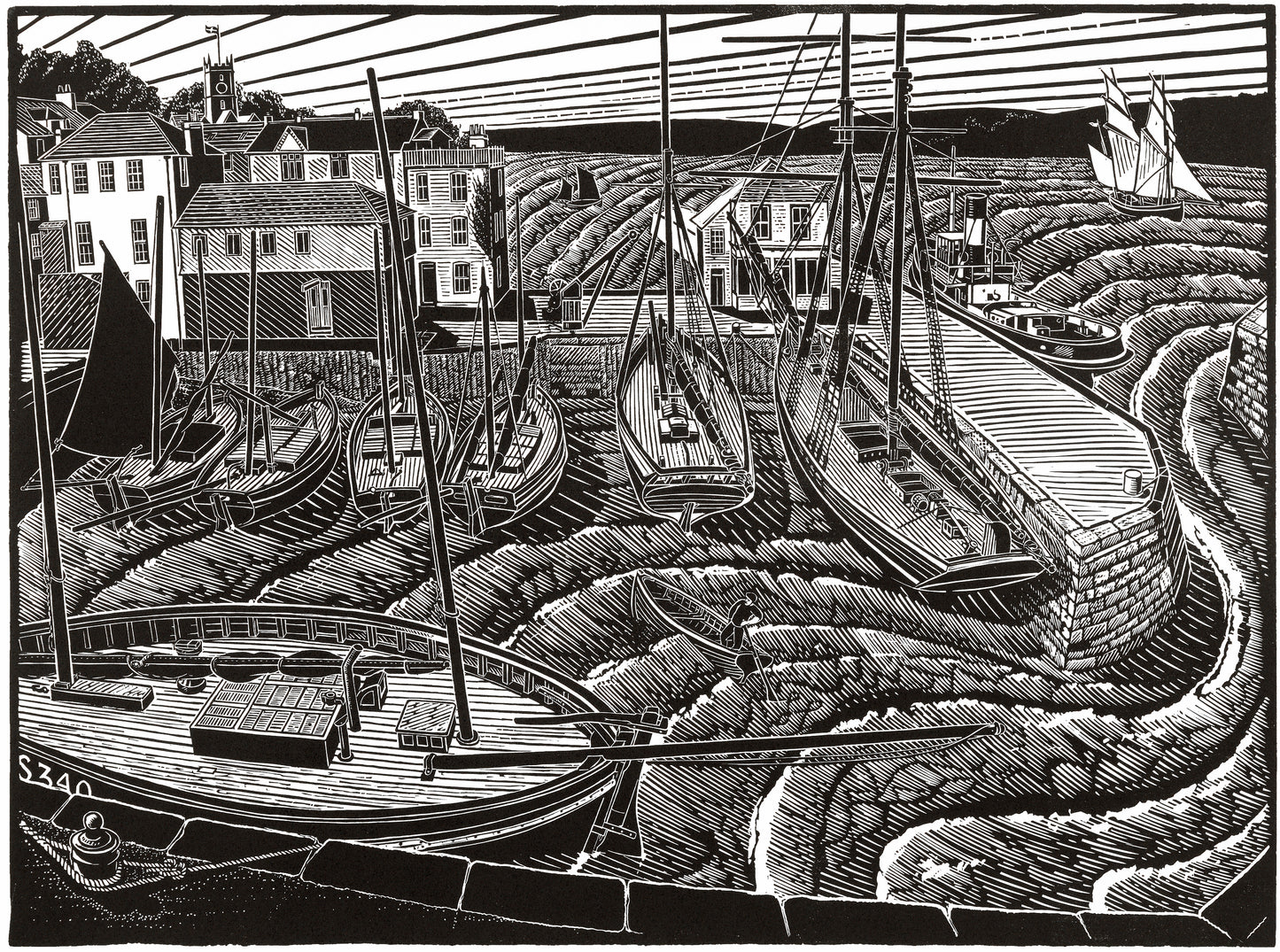 Falmouth Town Quay - James Dodds Linocut Print