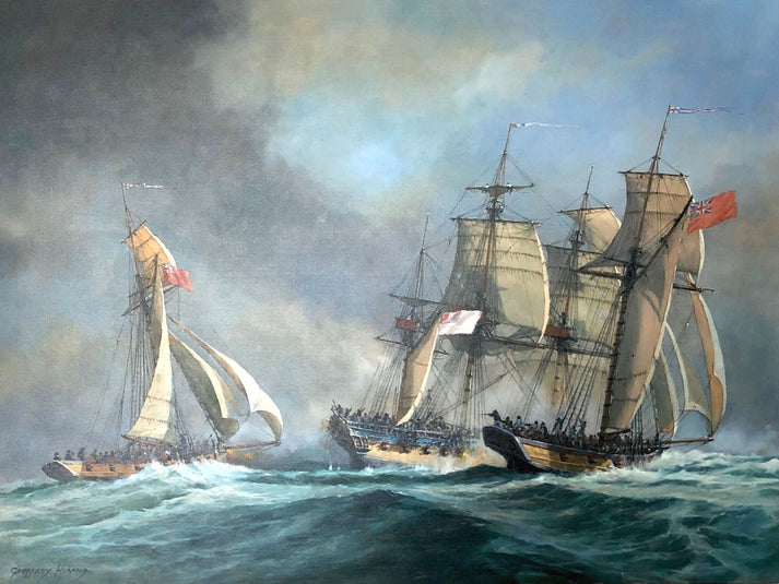 Harried Example A French Corvette harried by Naval Cutters - Geoffrey Huband – Art Marine
