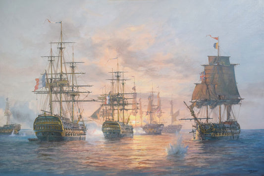 Between two Fires - The Battle of the Nile, 1st August 1798 -  Commissioned oil on canvas by Geoff Hunt RSMA