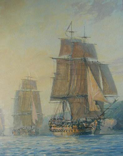 HMS Agamemnon, Mediterranean, 1796 - Oil on canvas by Geoff Hunt RSMA.