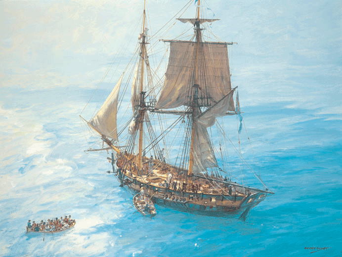 HMS Speedy - Oil on canvas by Geoff Hunt RSMA.