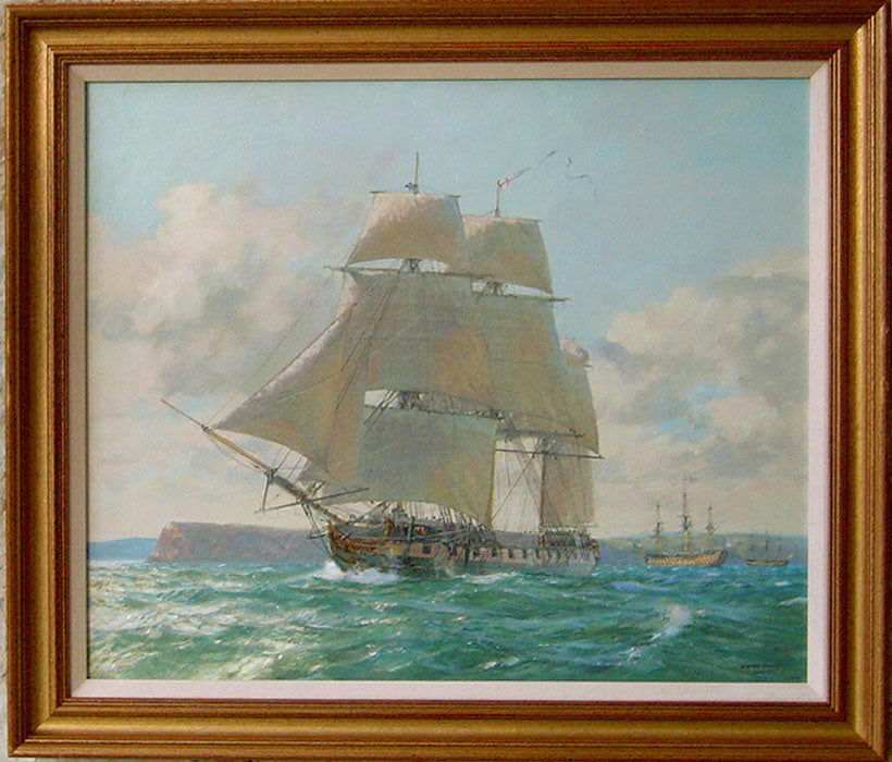 HMS Unicorn in Tor Bay, May 1800 - Oil on canvas by Geoff Hunt RSMA.