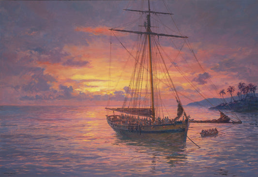 Seaflower - Royal Navy cutter off San Domingo 1795 - Oil on canvas by Geoff Hunt RSMA.