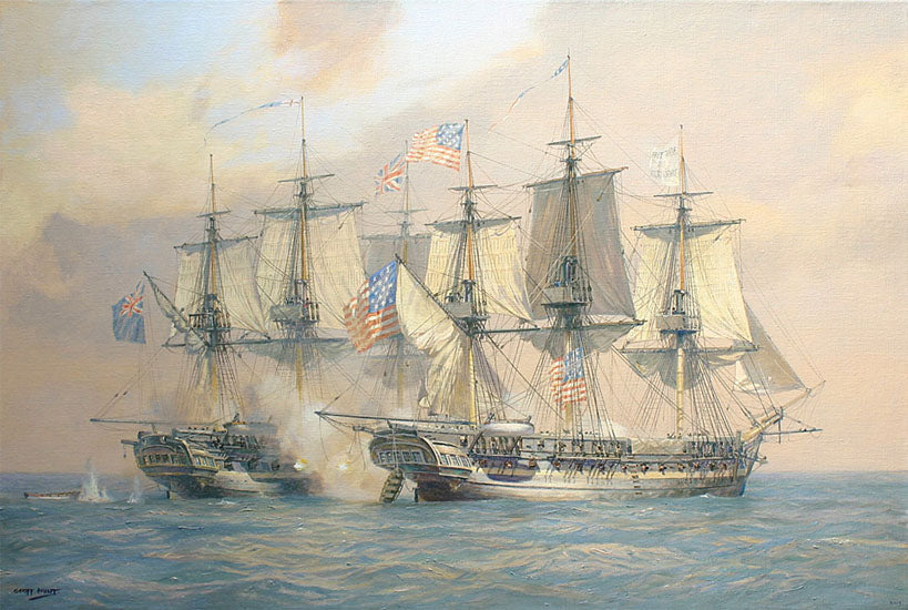 Shannon and Chesapeake off Boston, 1st June 1815 - Commissioned oil on canvas by Geoff Hunt RSMA.