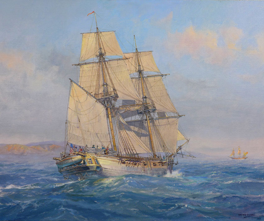 Sophie off the Catalan Coast - Commissioned oil on canvas by Geoff Hunt RSMA.