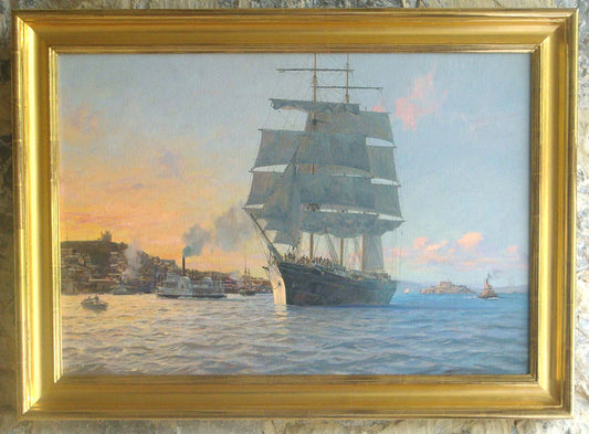 The Star of Holland in San Francisco Bay, c.1900 - Commissioned oil on canvas by Geoff Hunt RSMA.