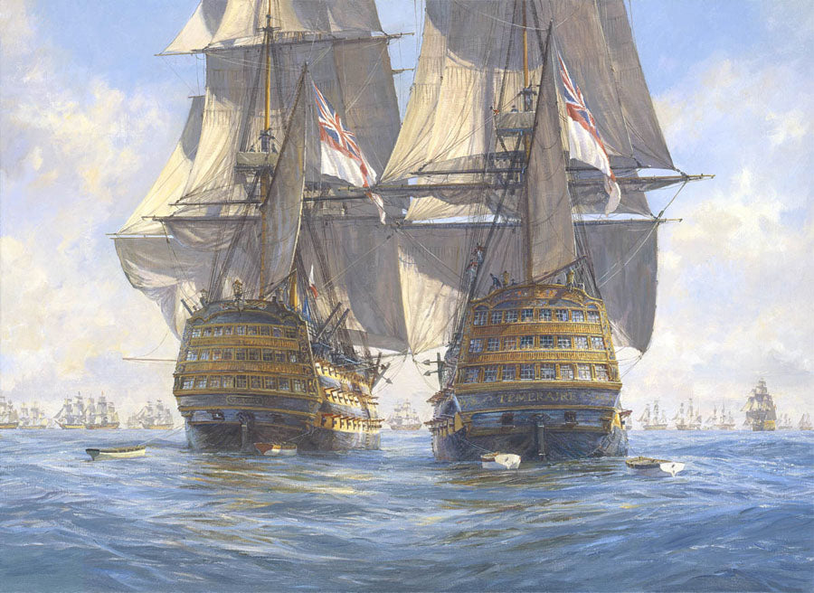 Victory races Temeraire for the Enemy Line, Trafalgar, 21st October 1805