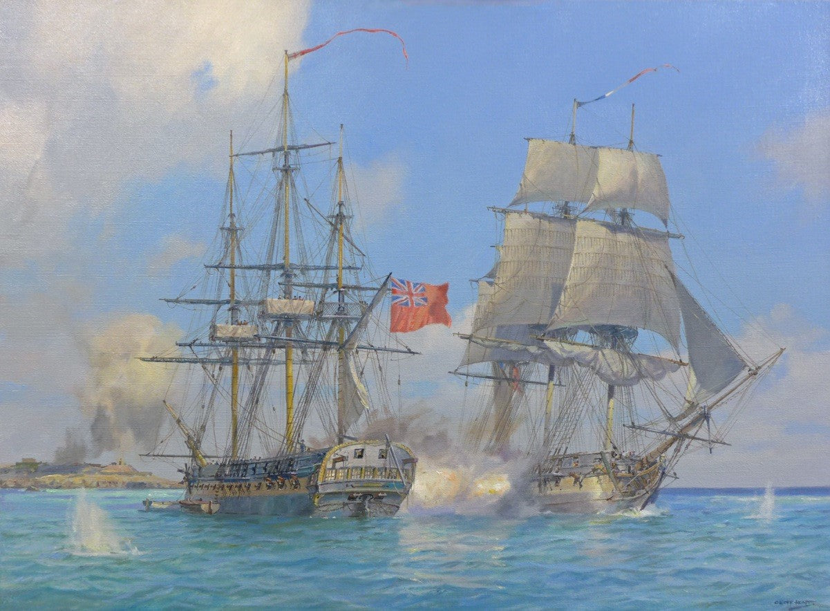 Willoughby's Nemesis - Grand Port 1810 - Commissioned oil on canvas by Geoff Hunt RSMA.