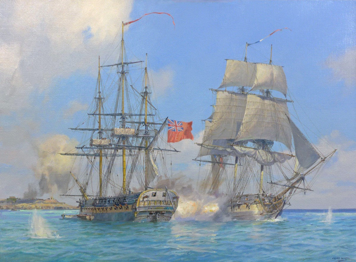 Willoughby’s Nemesis – Grand Port 1810 -  Commissioned oil on canvas by Geoff Hunt RSMA