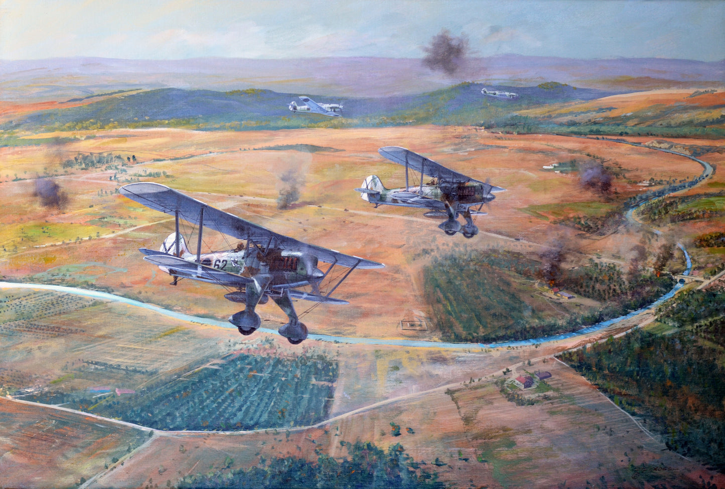 Roy Cross Aviation Art - HE 51s of the Condor Legion