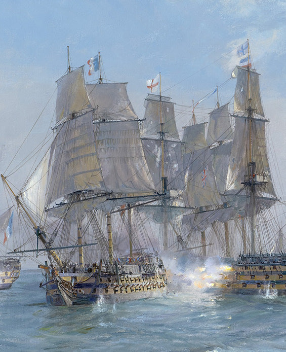 Geoff Hunt canvas - Trafalgar: The Flagships in Action, 21st October 1805 at about 12.40 pm. Bucentaure, HMS Victory, HMS Royal Sovereign & Santa Ana
