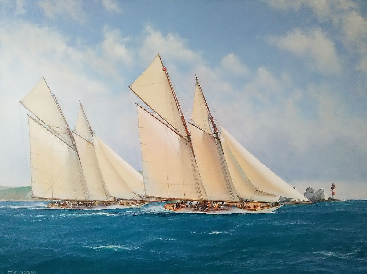 The Schooners Cecily and Susanne racing off the Needles - Jenny Morgan RSMA