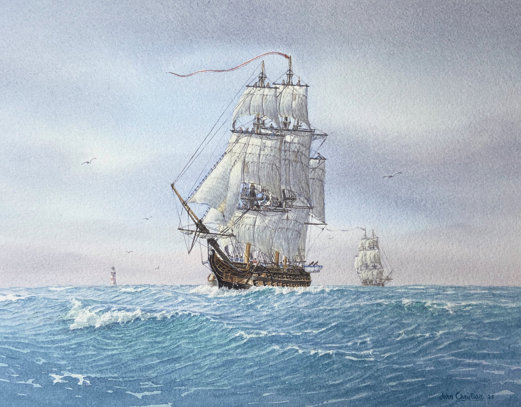 HMS Foudroyant off the Eddystone Lighthouse - John Christian
