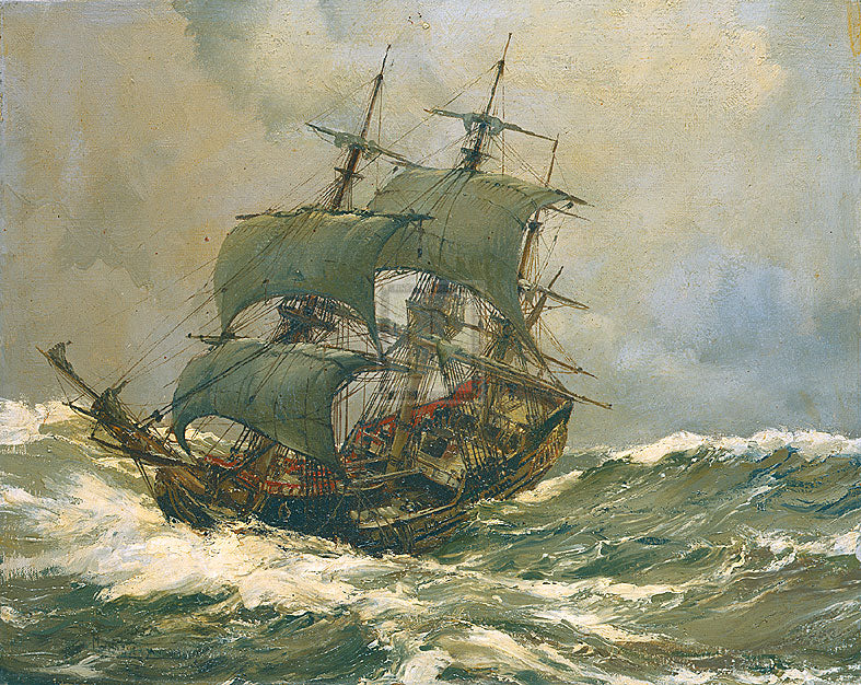 Old Timer in Rough Seas - Montague Dawson