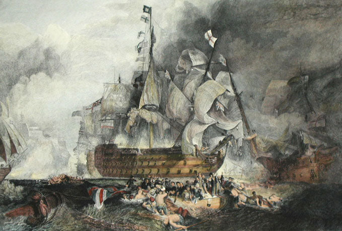 Nelson's ship Victory at Trafalgar - After JMW Turner, engraved by J. Burnet