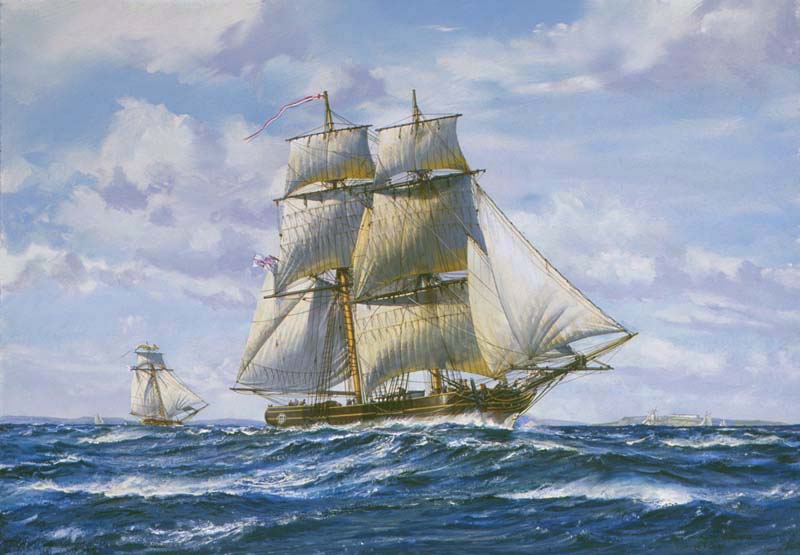 HMS Swift off Governor's Island, Boston, USA - 1778 - Roy Cross RSMA