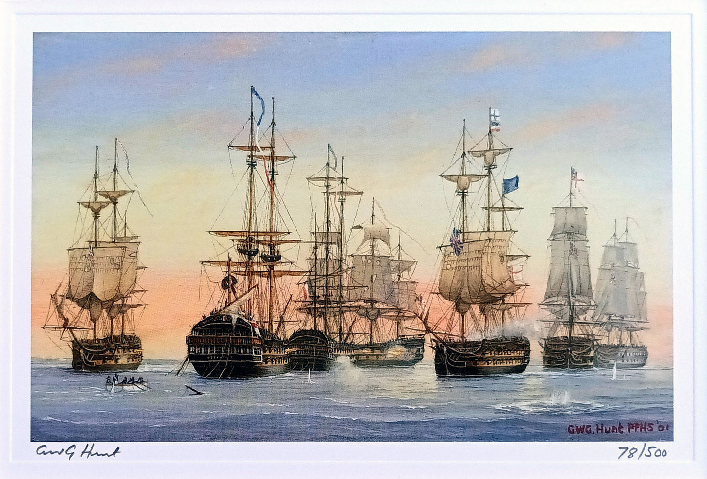 Nelson's Battles - A set of four limited edition prints by GWG Hunt, RN