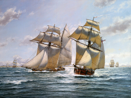 Pickle and Entreprenante patrolling off Cadiz before Trafalgar - Roy Cross RSMA